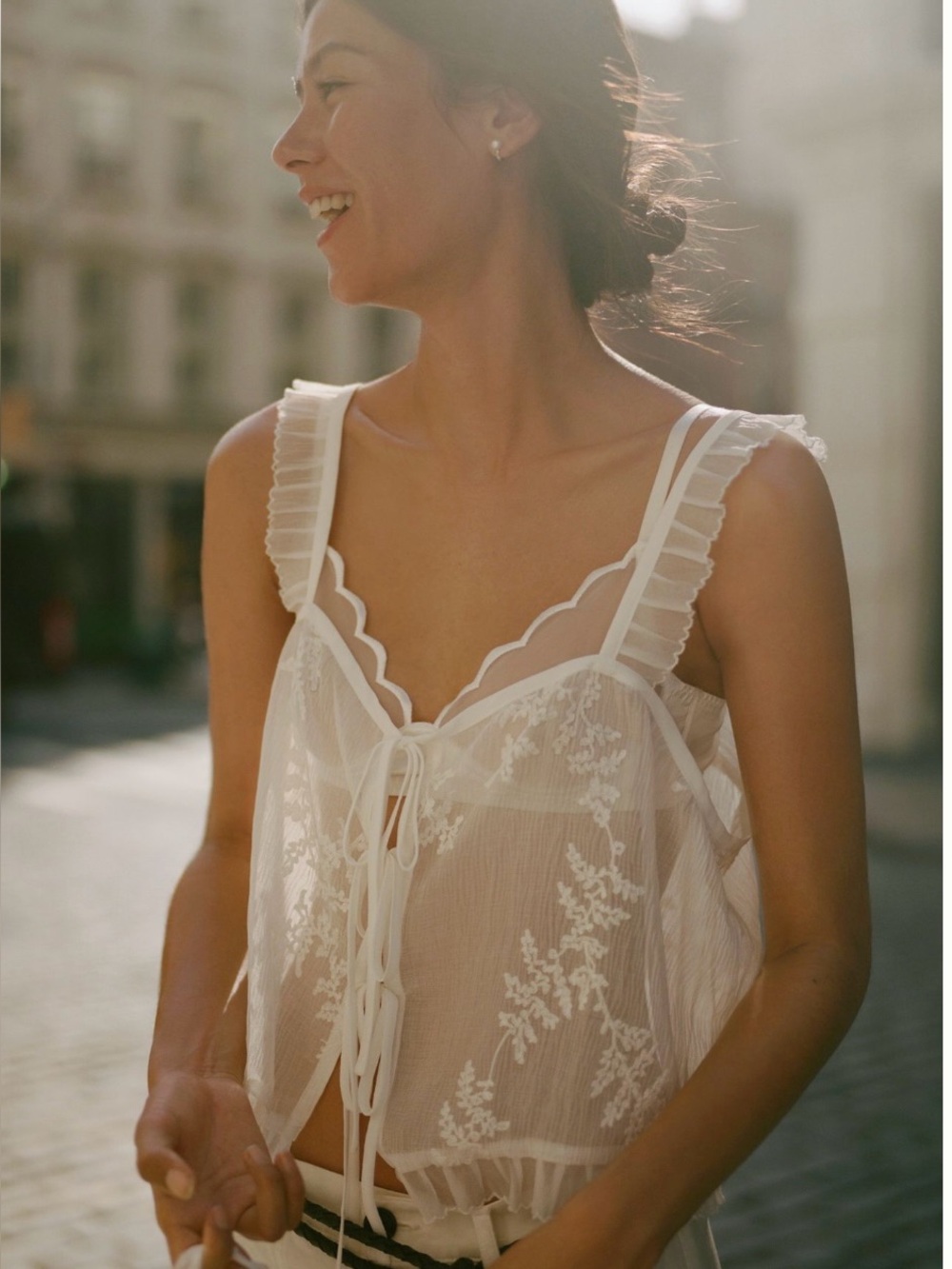 NWT - Sheer White Floral Lace Tie-Front Top - Elegant - Medium